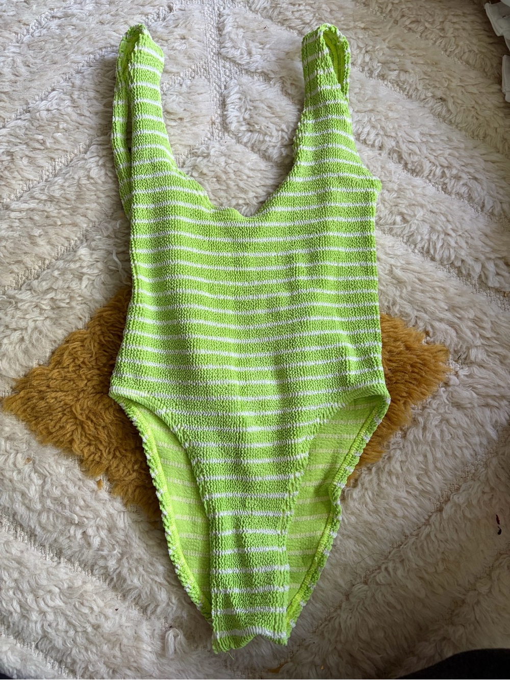 bond-eye Lime Green and White Striped One-Piece Swimsuit size S